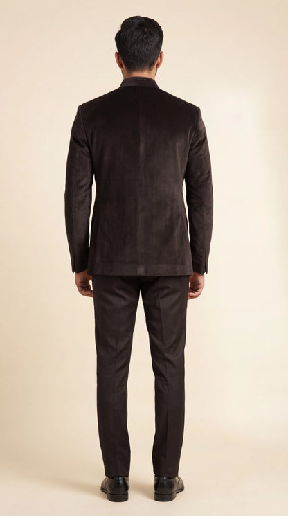 Men’s Brown Bandhgala Suit with Crest Detail | Dresswala NX