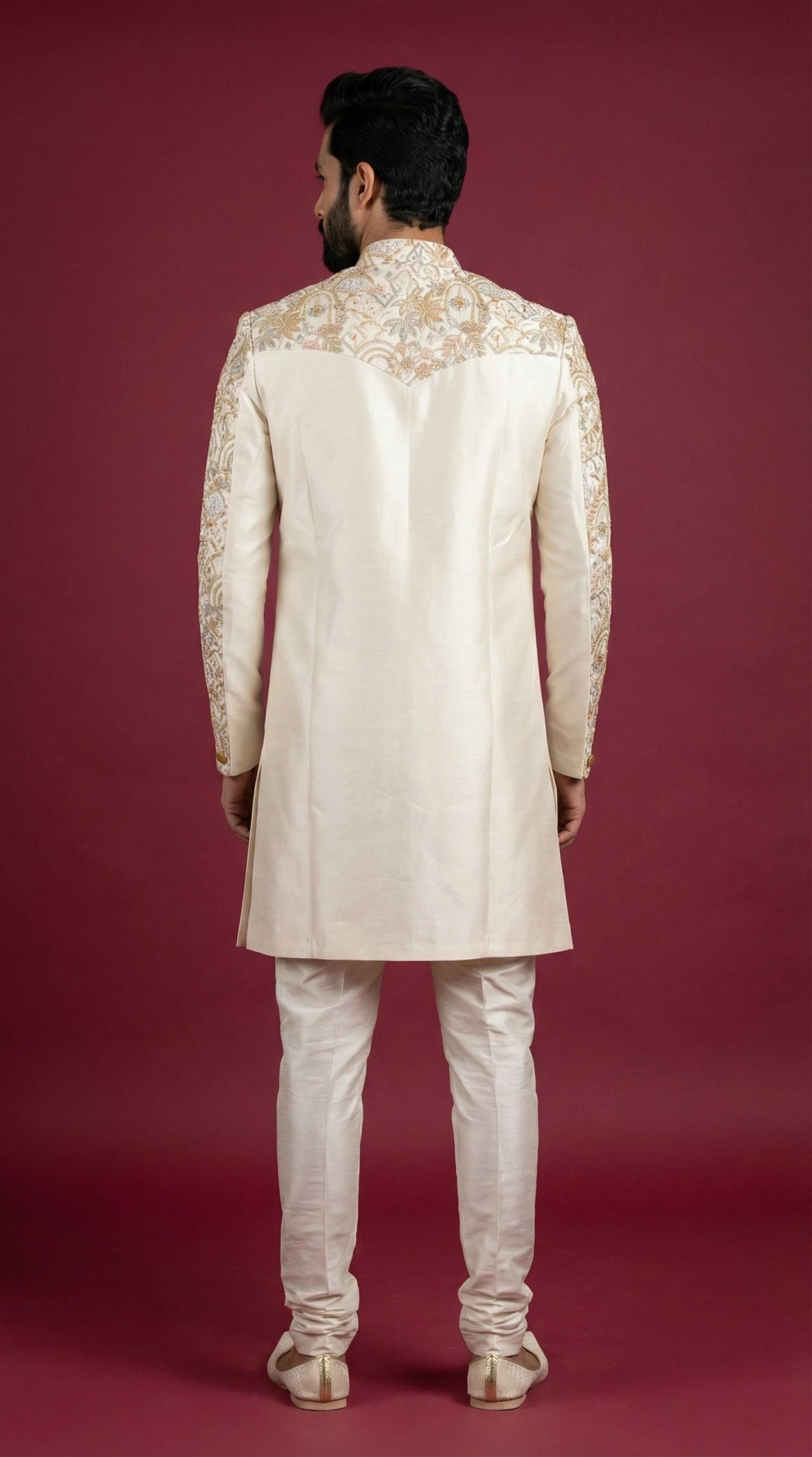 Golden Embroidered Indo-Western Sherwani for Men | Dresswala NX