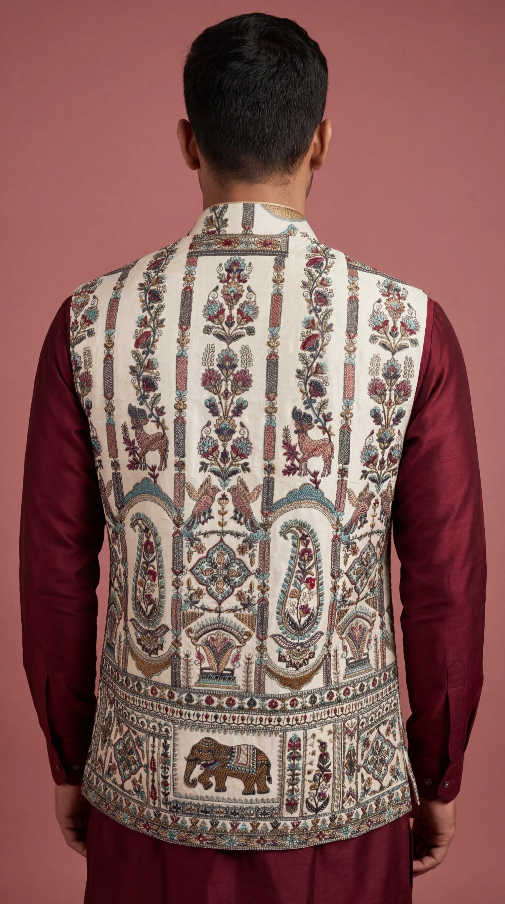 Ivory Heritage Print Waistcoat for Men | Dresswala NX
