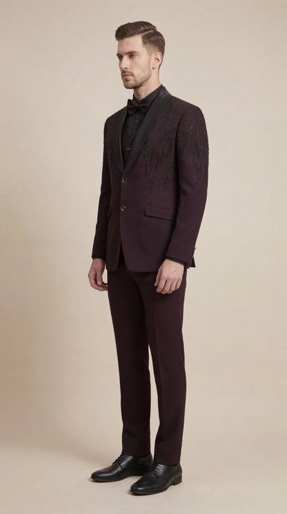Wine Embellished Tuxedo Suit for Men | Dresswala NX