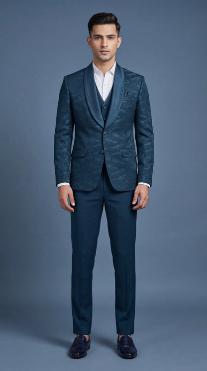 Men’s Teal Blue Textured Tuxedo Suit | Dresswala NX