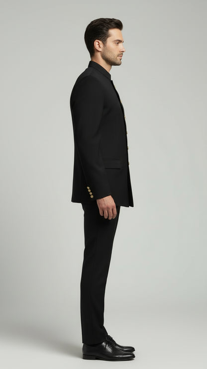 Classic Black Bandhgala Suit with Crest | Dresswala NX