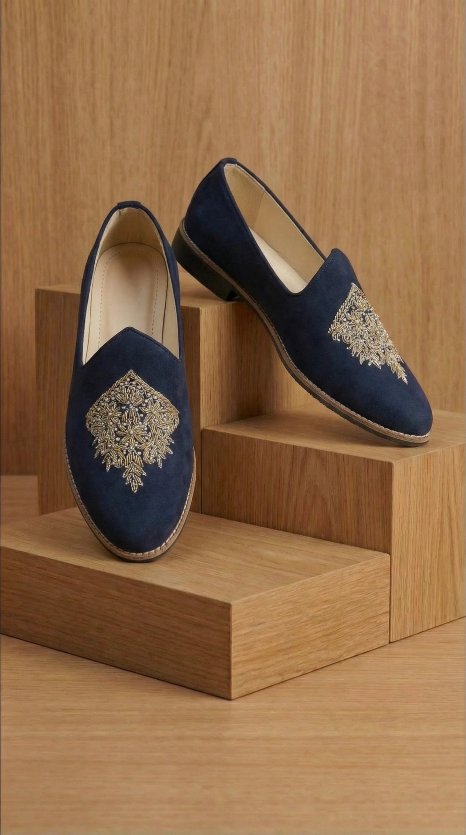 Navy Blue Embroidered Mojdi Shoes for Men | Festive & Wedding Wear – Dresswala NX