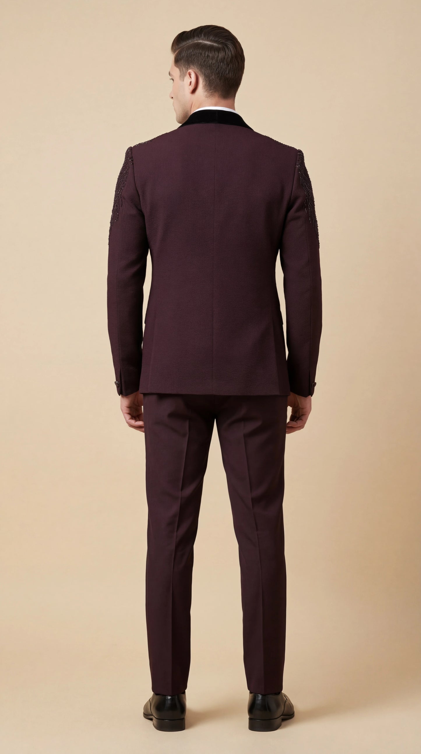 Wine Embellished Tuxedo Suit for Men | Dresswala NX