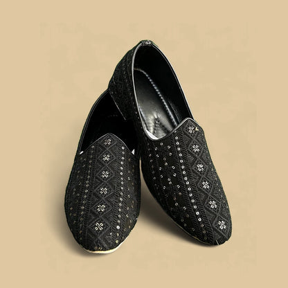 Midnight Black Embroidered Mojdi