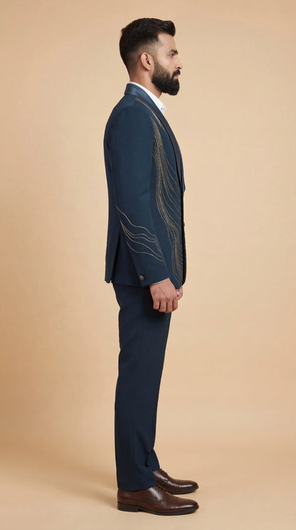 Men’s Navy Blue Embroidered Suit | Dresswala NX