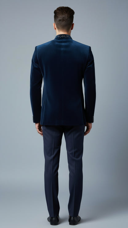 Men’s Navy Blue Embellished Bandhgala Suit | Dresswala NX