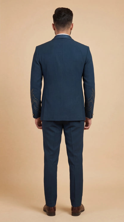 Men’s Navy Blue Embroidered Suit | Dresswala NX