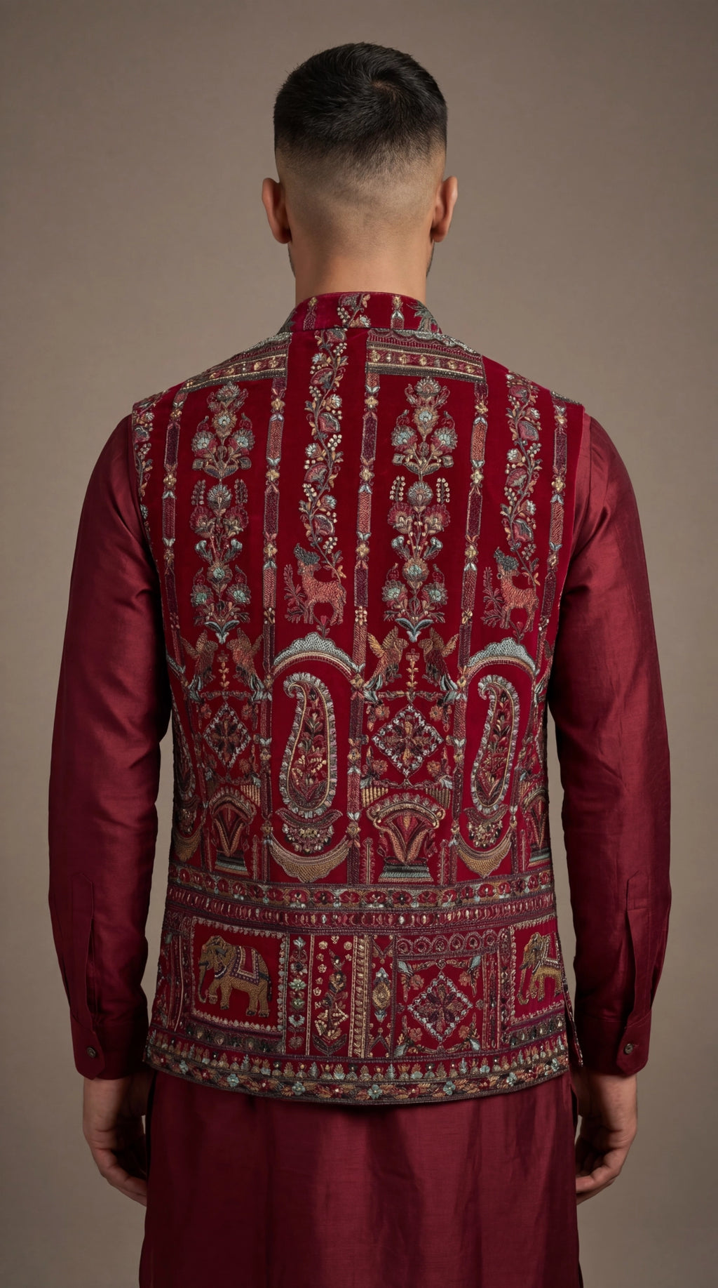 Maroon Royal Print Ethnic Waistcoat for Men | Dresswala NX