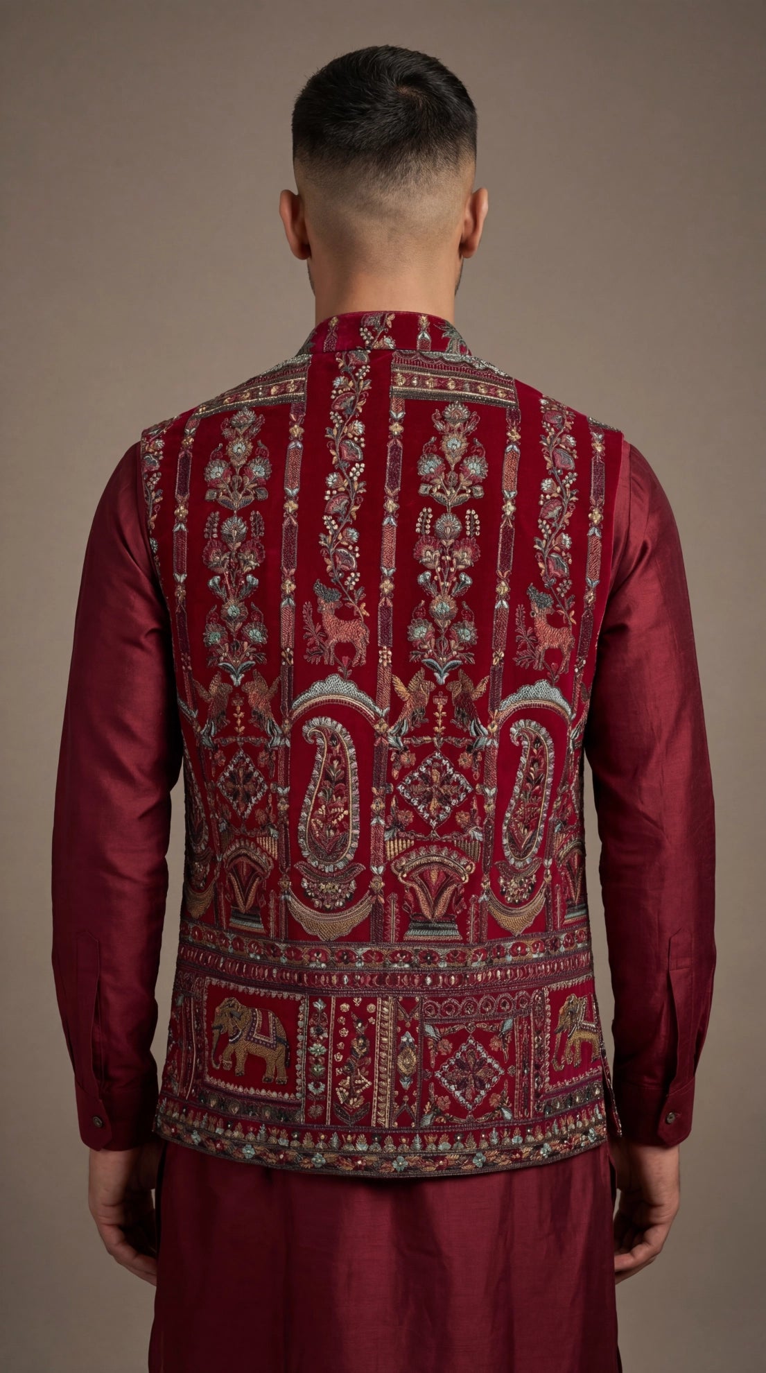 Maroon Royal Print Ethnic Waistcoat for Men | Dresswala NX
