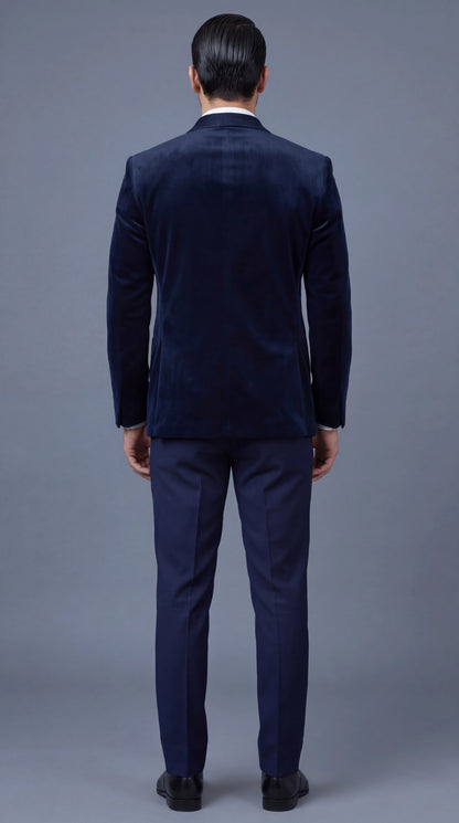 Navy Blue Embroidered Tuxedo Suit for Men | Dresswala NX
