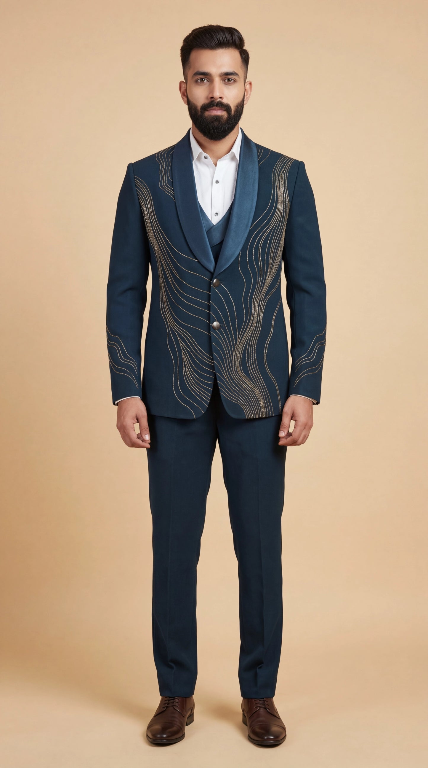 Men’s Navy Blue Embroidered Suit | Dresswala NX