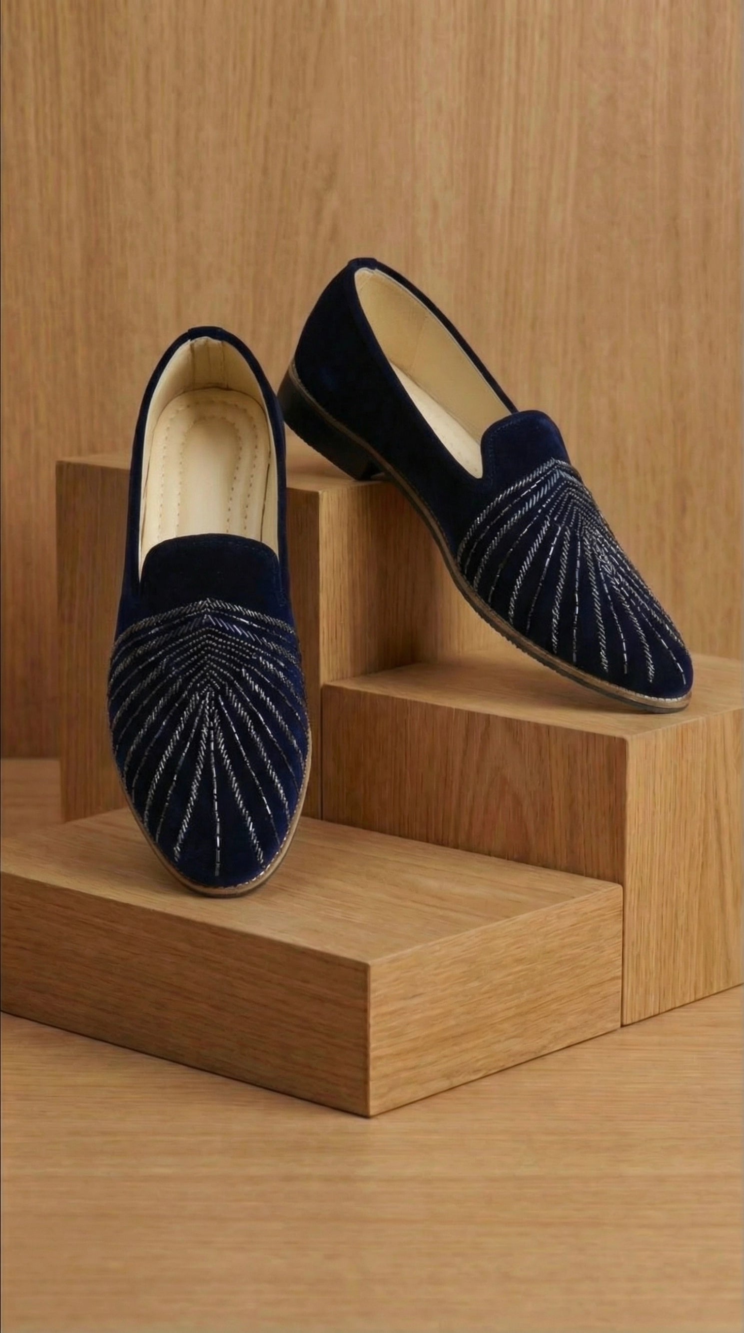 Navy Beaded Mojdi Shoes for Men | Modern Festive Footwear – Dresswala NX