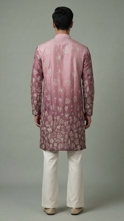 Men’s Mauve Floral Embroidered Kurta | Elegant Festive Wear – Dresswala NX