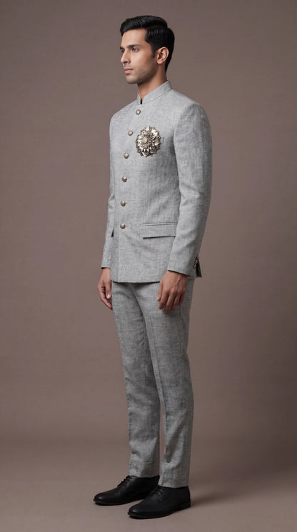 Steel Grey Bandhgala Suit for Men | Dresswala NX