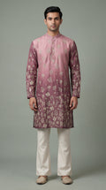 Men’s Mauve Floral Embroidered Kurta | Elegant Festive Wear – Dresswala NX