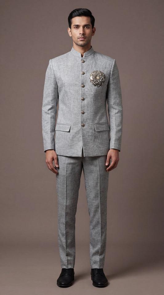 Steel Grey Bandhgala Suit for Men | Dresswala NX