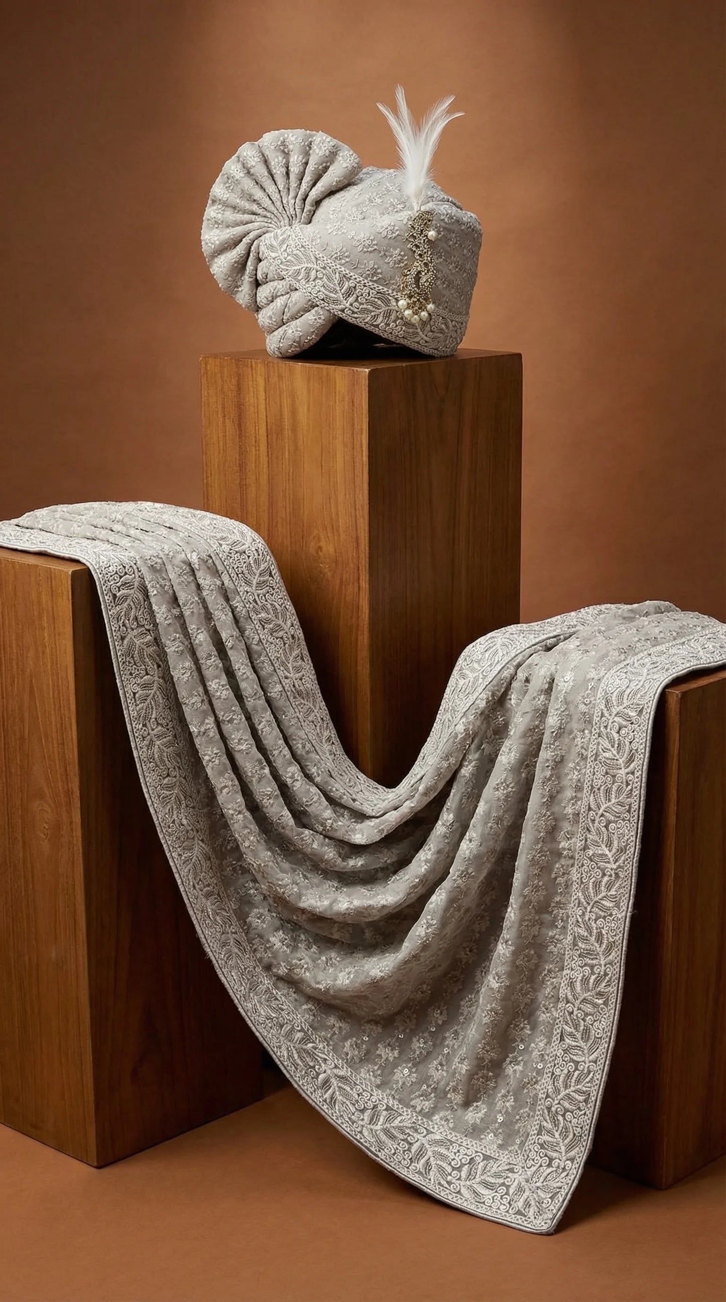 Silver Grey Groom Safa for Men | Luxury Wedding Pagdi – Dresswala NX