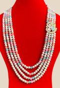 Radha Krishna Pastel Pearl Necklace with Multicolor Beads