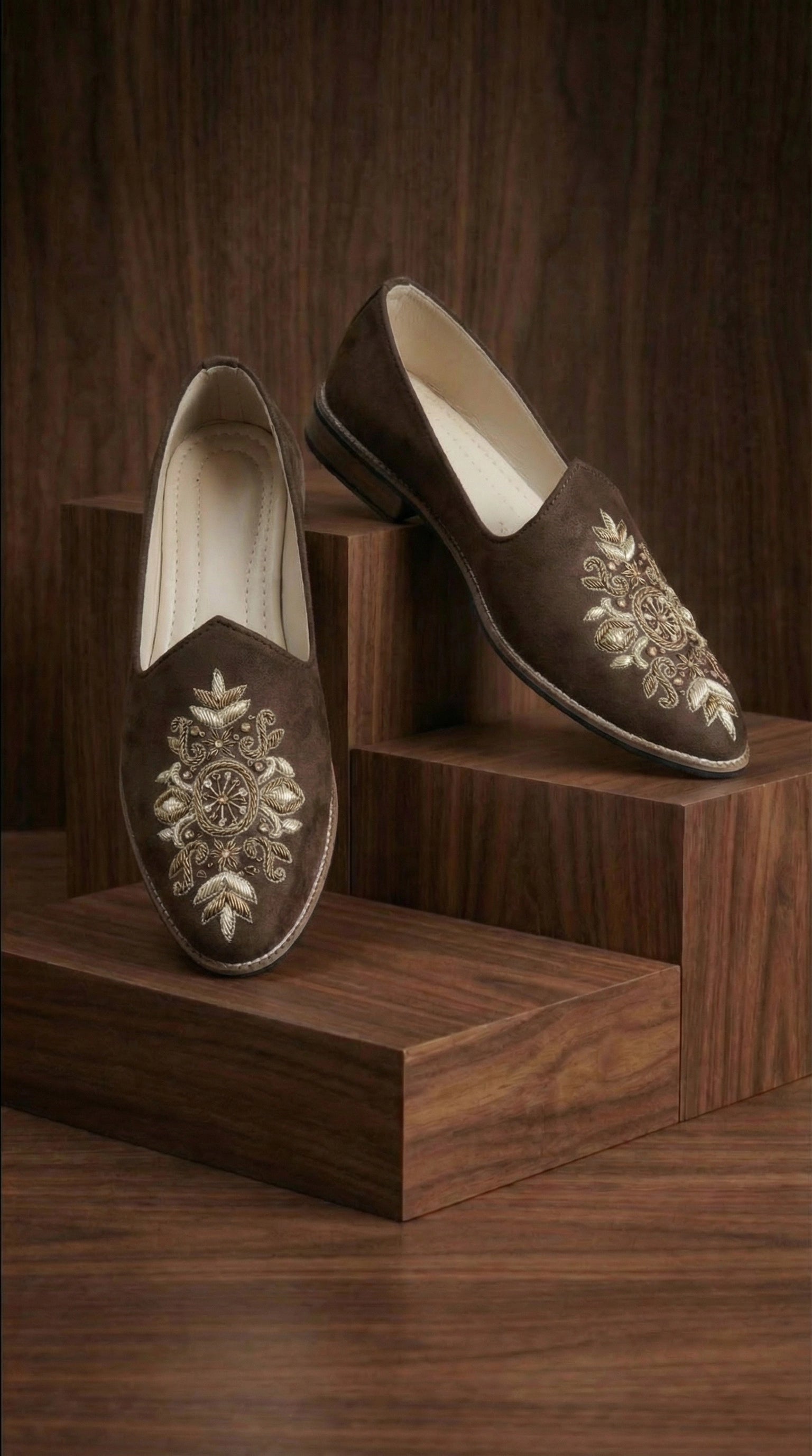Brown Embroidered Mojdi Shoes for Men | Classic Festive Footwear – Dresswala NX