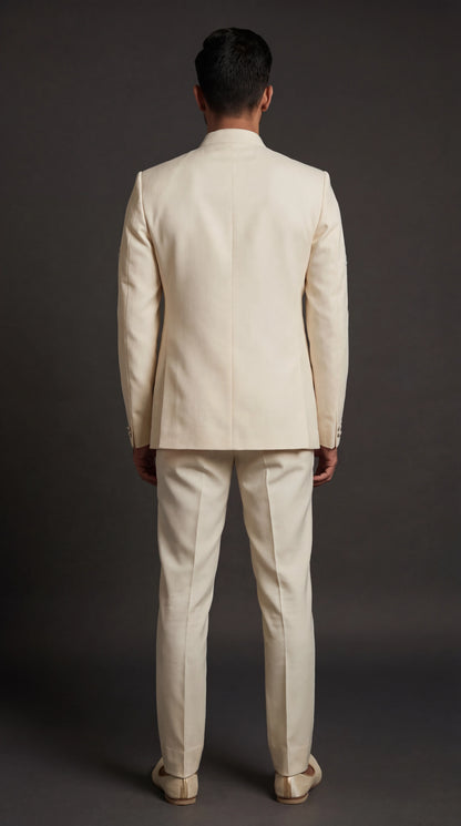 Men’s Ivory Embroidered Bandhgala Suit | Dresswala NX