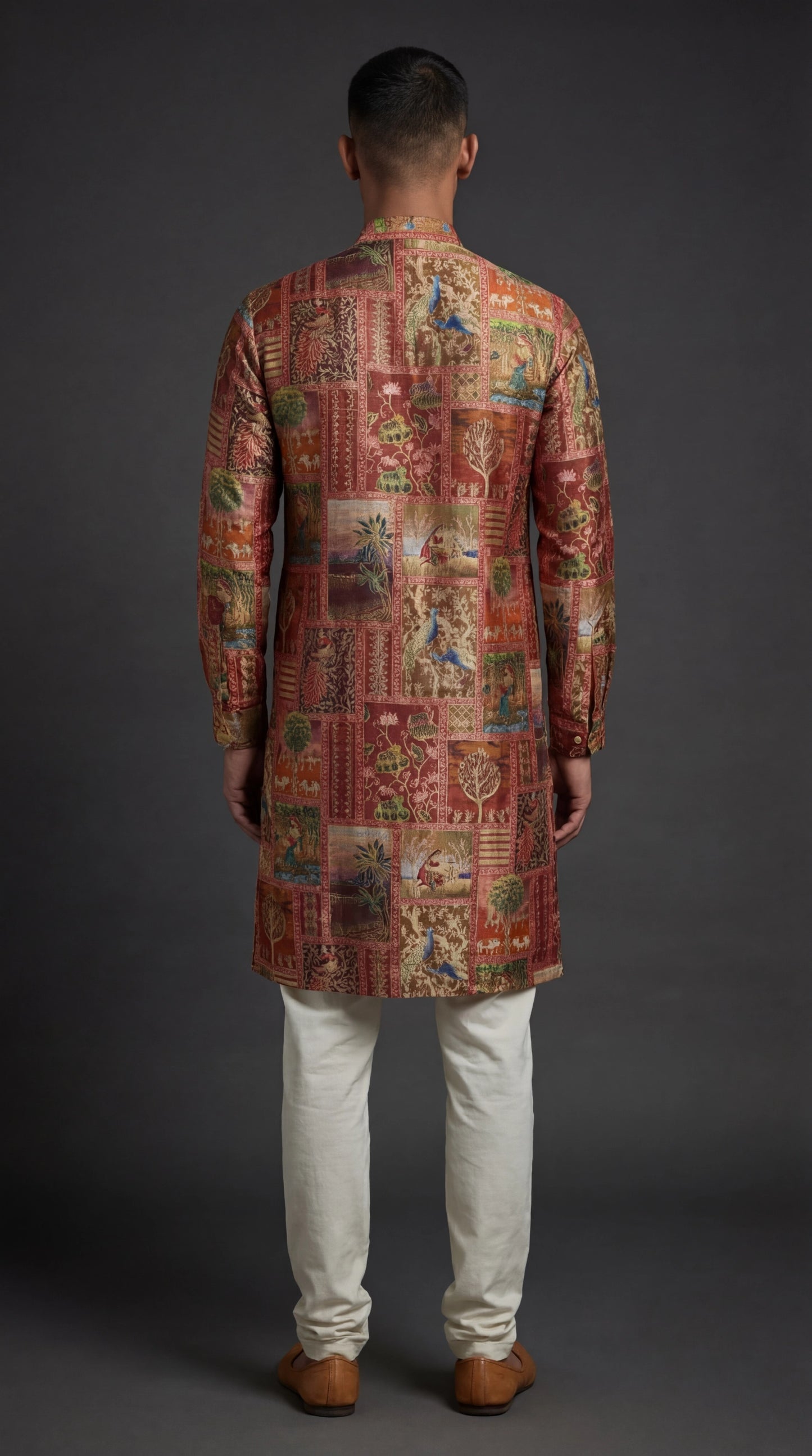 Men’s Rust Multicolour Heritage Print Kurta | Festive Ethnic Wear – Dresswala NX
