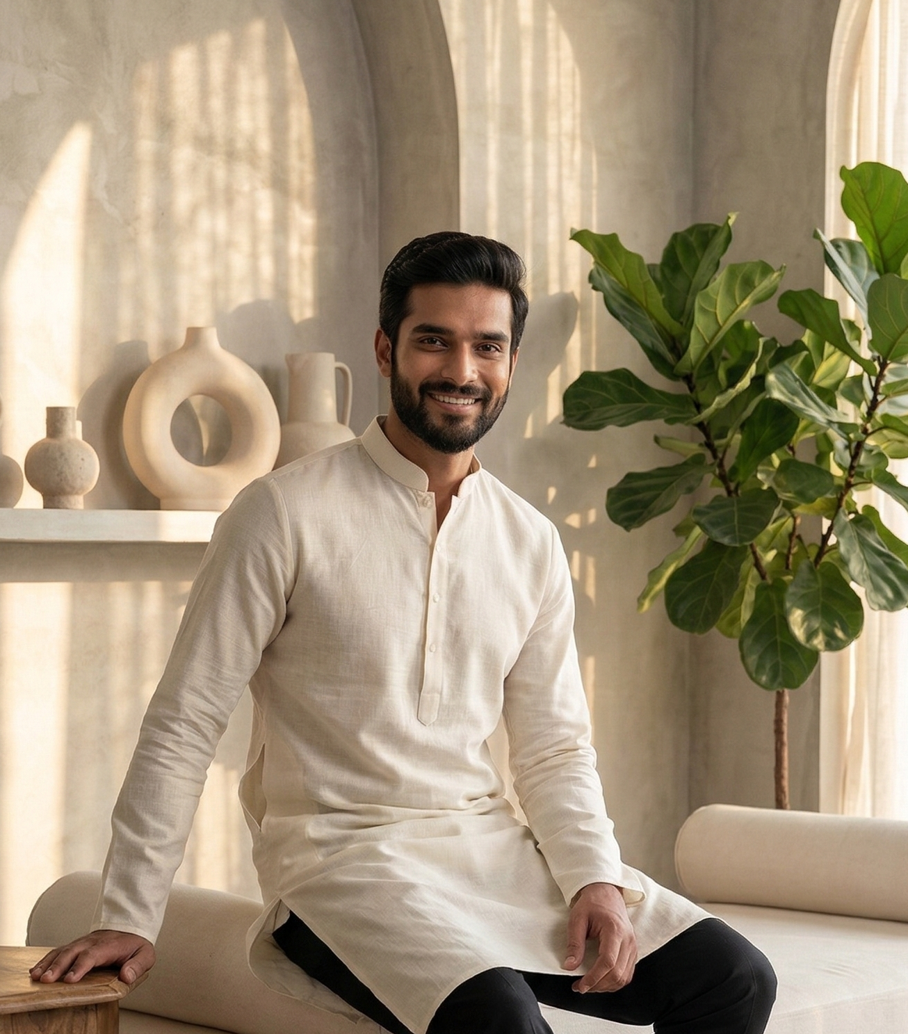 The Ivory Heritage Linen Kurta | Contemporary Ethnic Wear – Dresswala NX