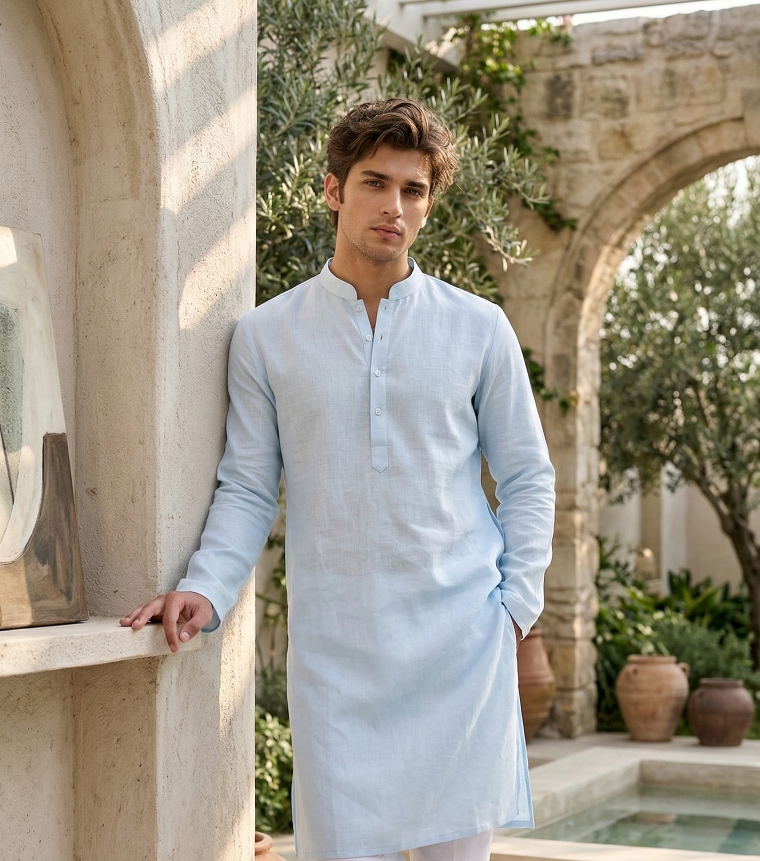 Light Blue Linen Kurta