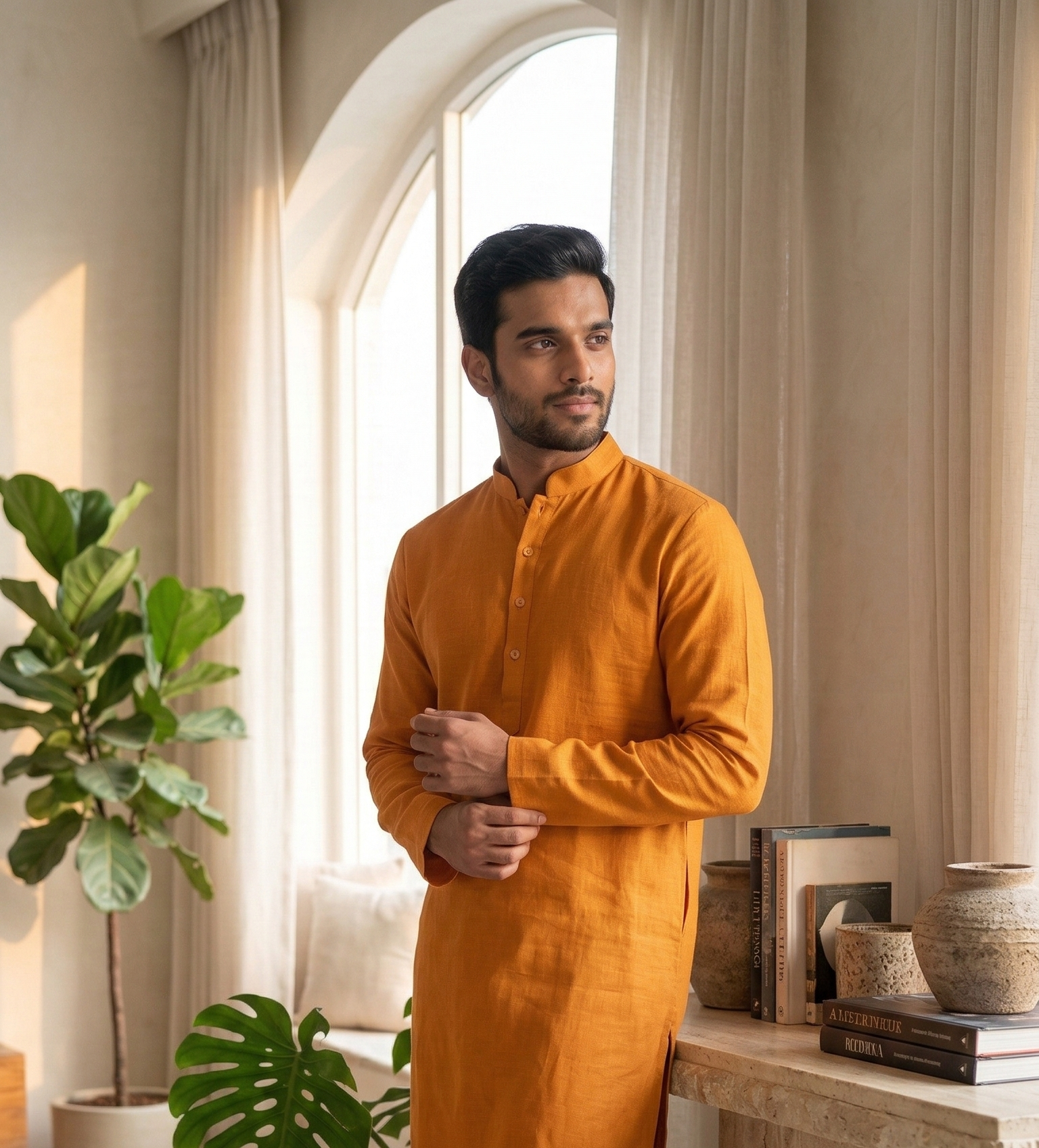 Mustard Yellow Linen Kurta