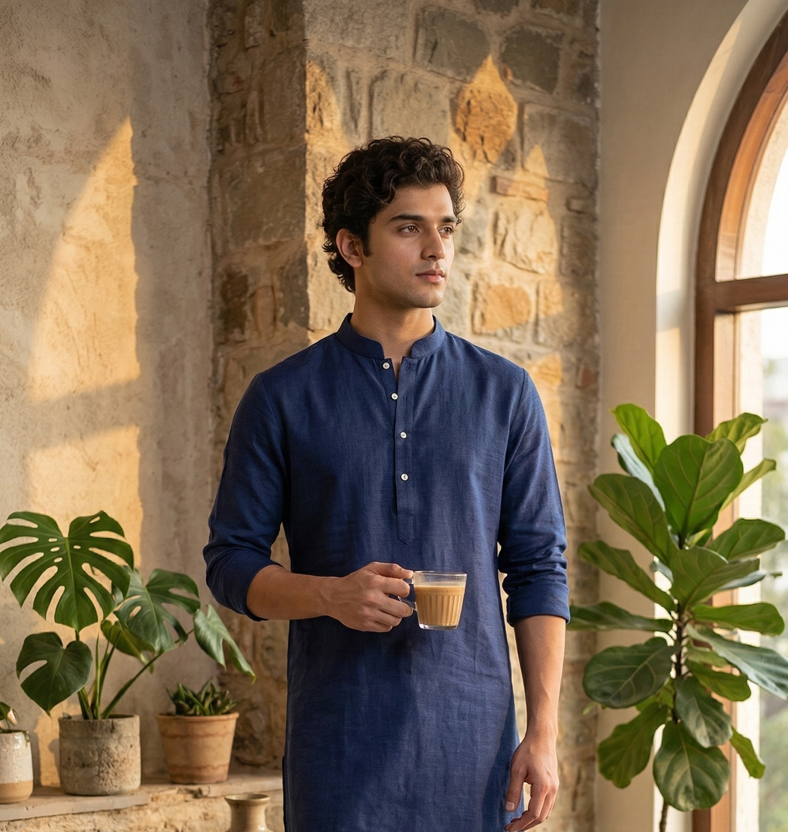 Navy Blue Linen Kurta