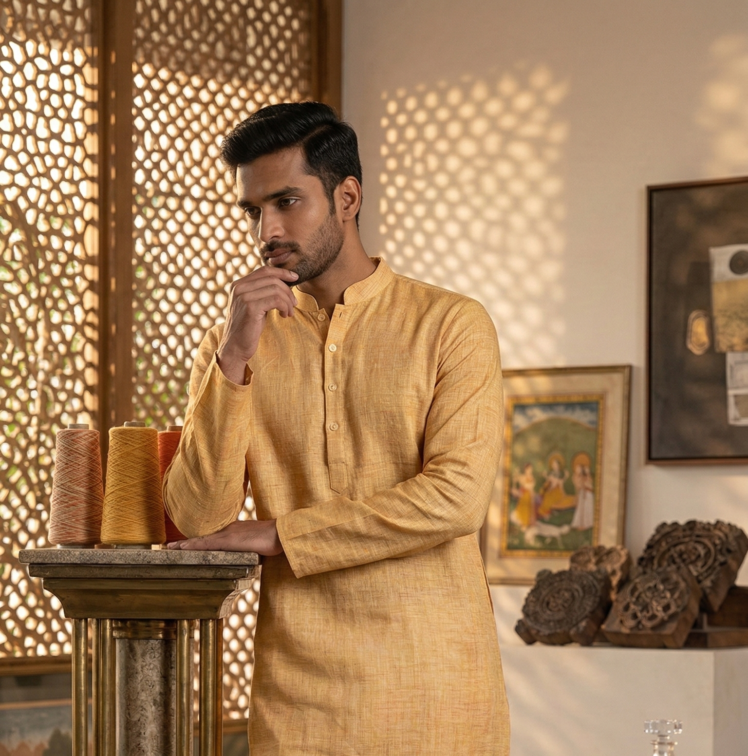 Light Orange Linen Kurta