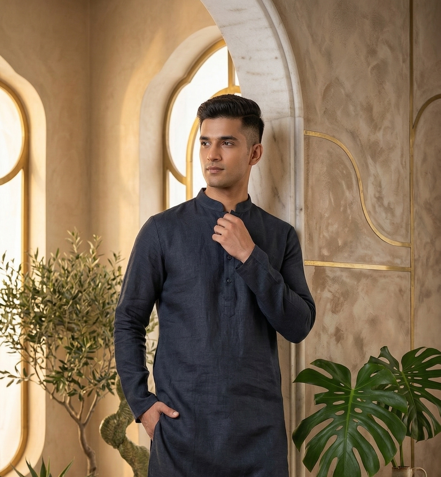 Charcoal Grey Linen Kurta