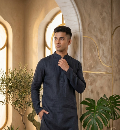 Charcoal Grey Linen Kurta