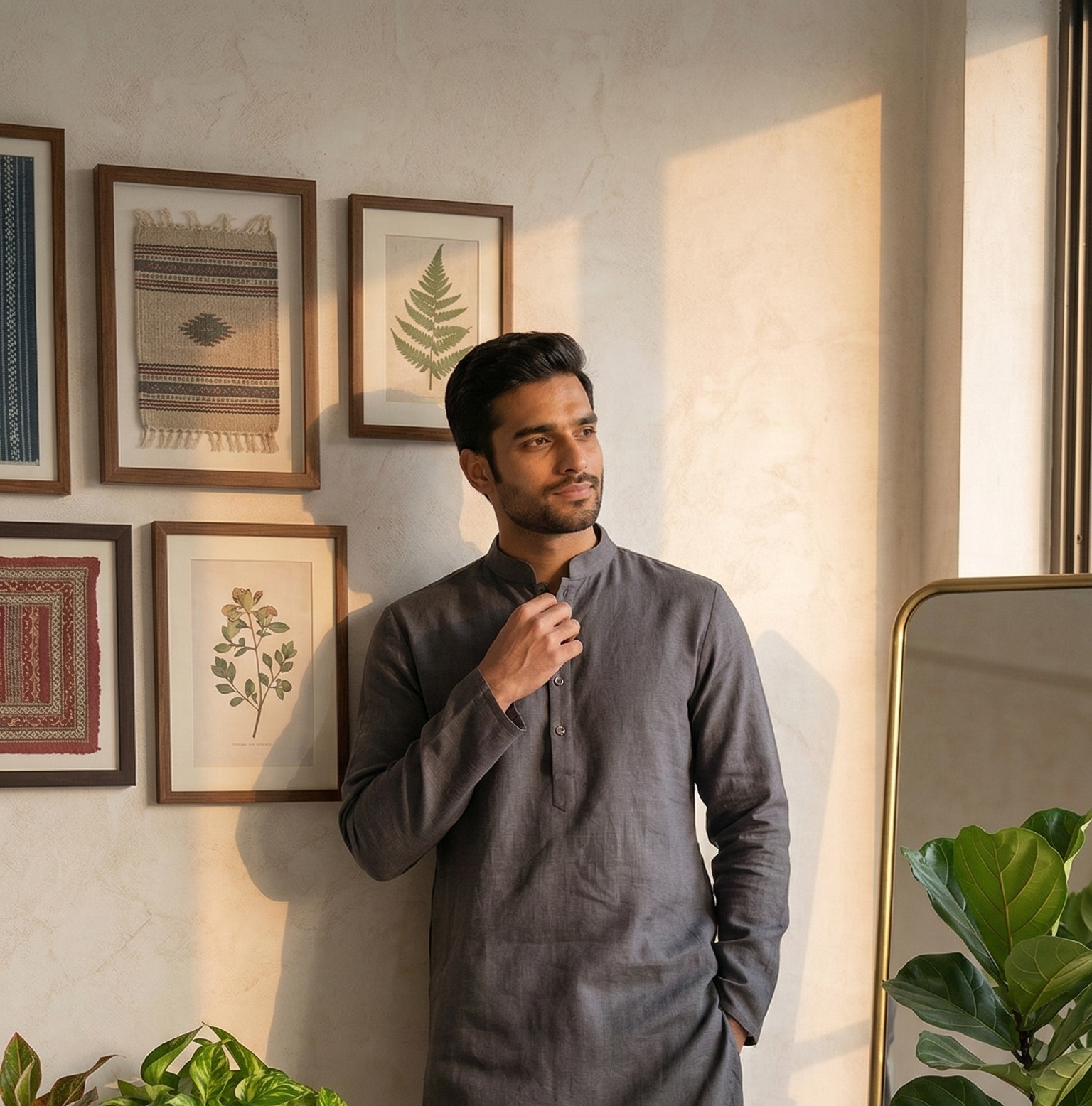 Men’s Deep Grey Linen Kurta | Contemporary Ethnic Wear – Dresswala NX