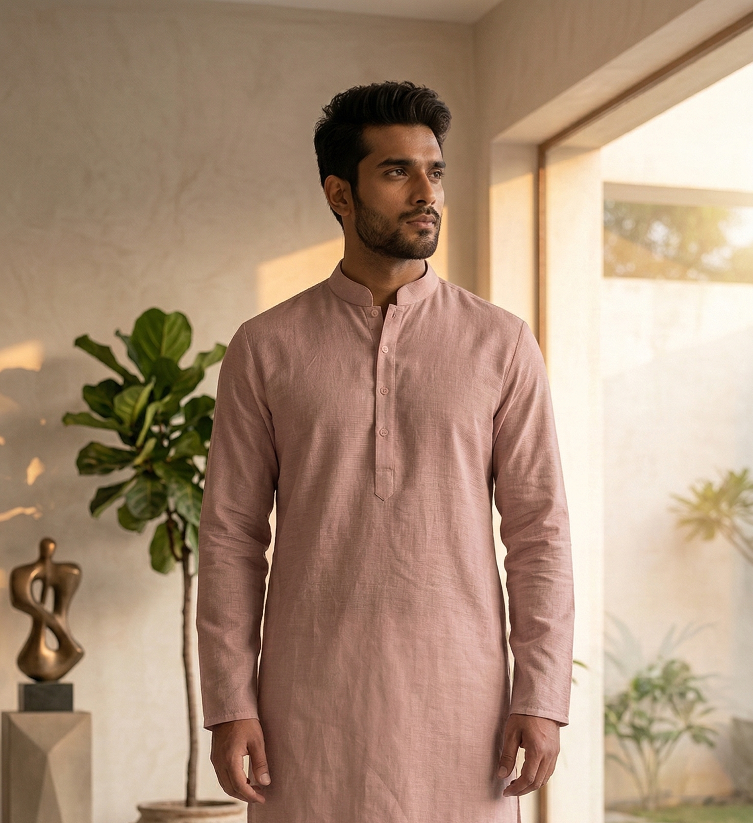 Ethereal Rose Premium Linen Kurta