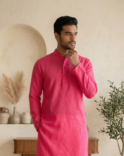 Hot Pink Linen Kurta