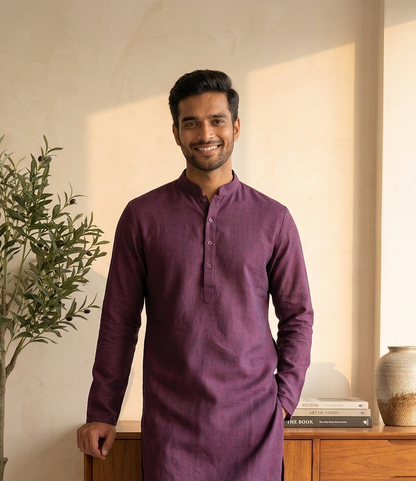 Men’s Wine Red Linen Kurta | Contemporary Ethnic Wear – Dresswala NX
