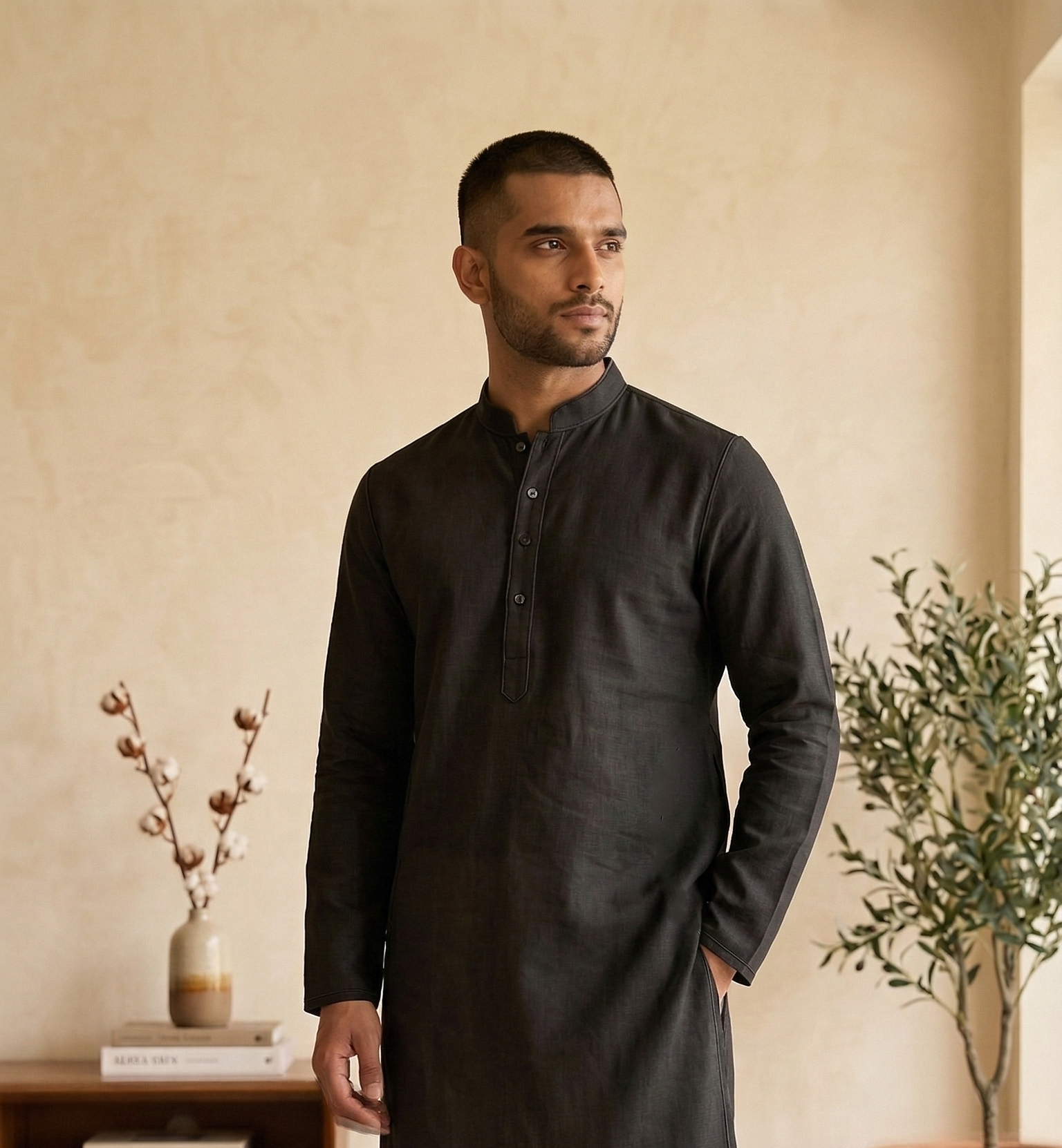 Men’s Black Linen Kurta | Contemporary Ethnic Wear – Dresswala NX
