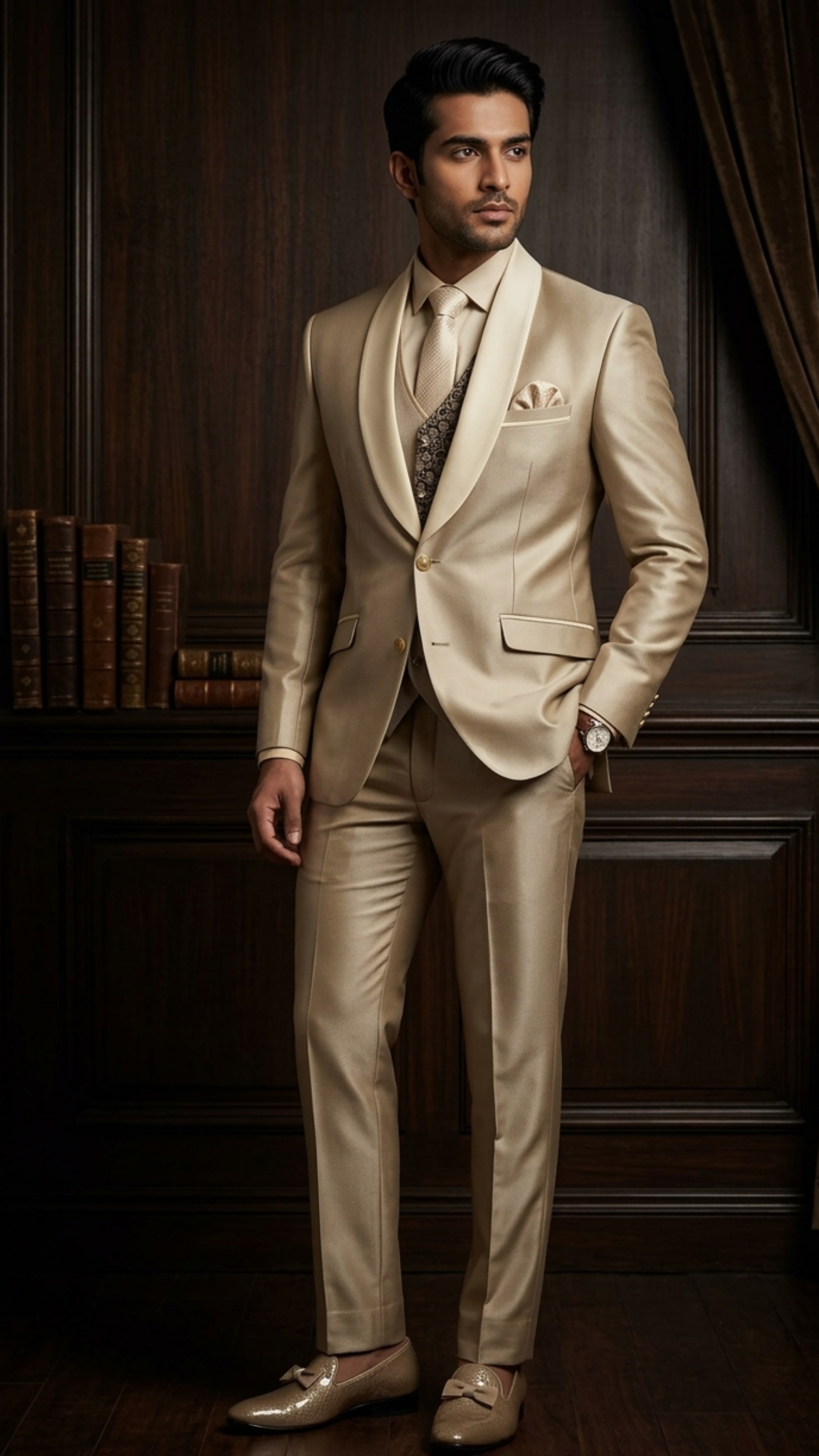 Champagne Gold Satin Shawl Lapel Tuxedo