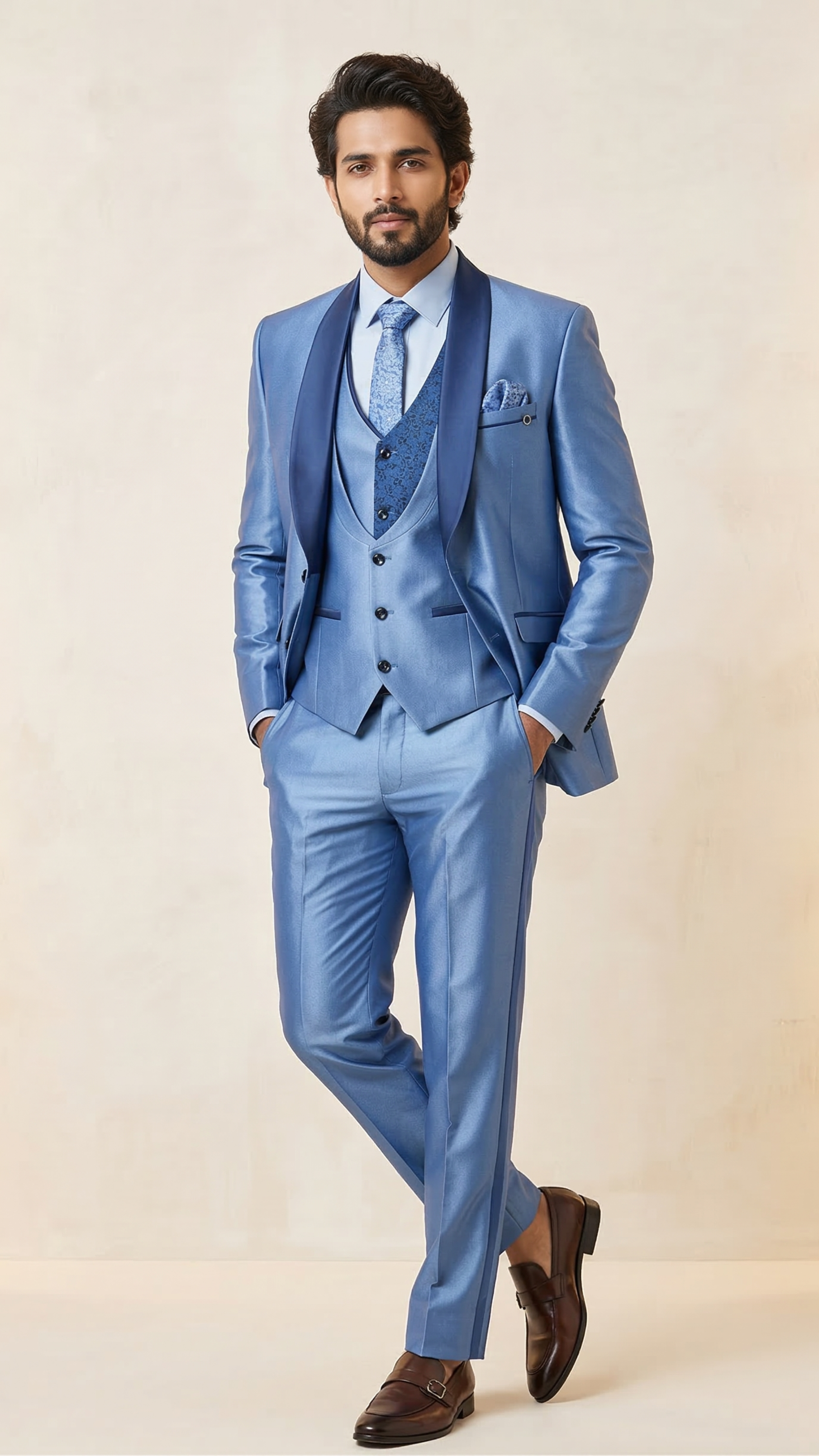 The Cerulean Satin-Lustre Five-piece Tuxedo