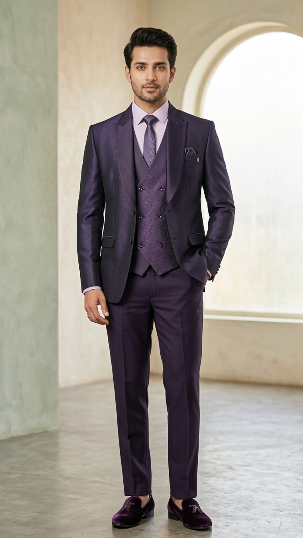 Royal Plum Jacquard Five-piece Tuxedo