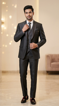 Midnight Charcoal Five-piece Tuxedo with Textured Damask Waistcoat
