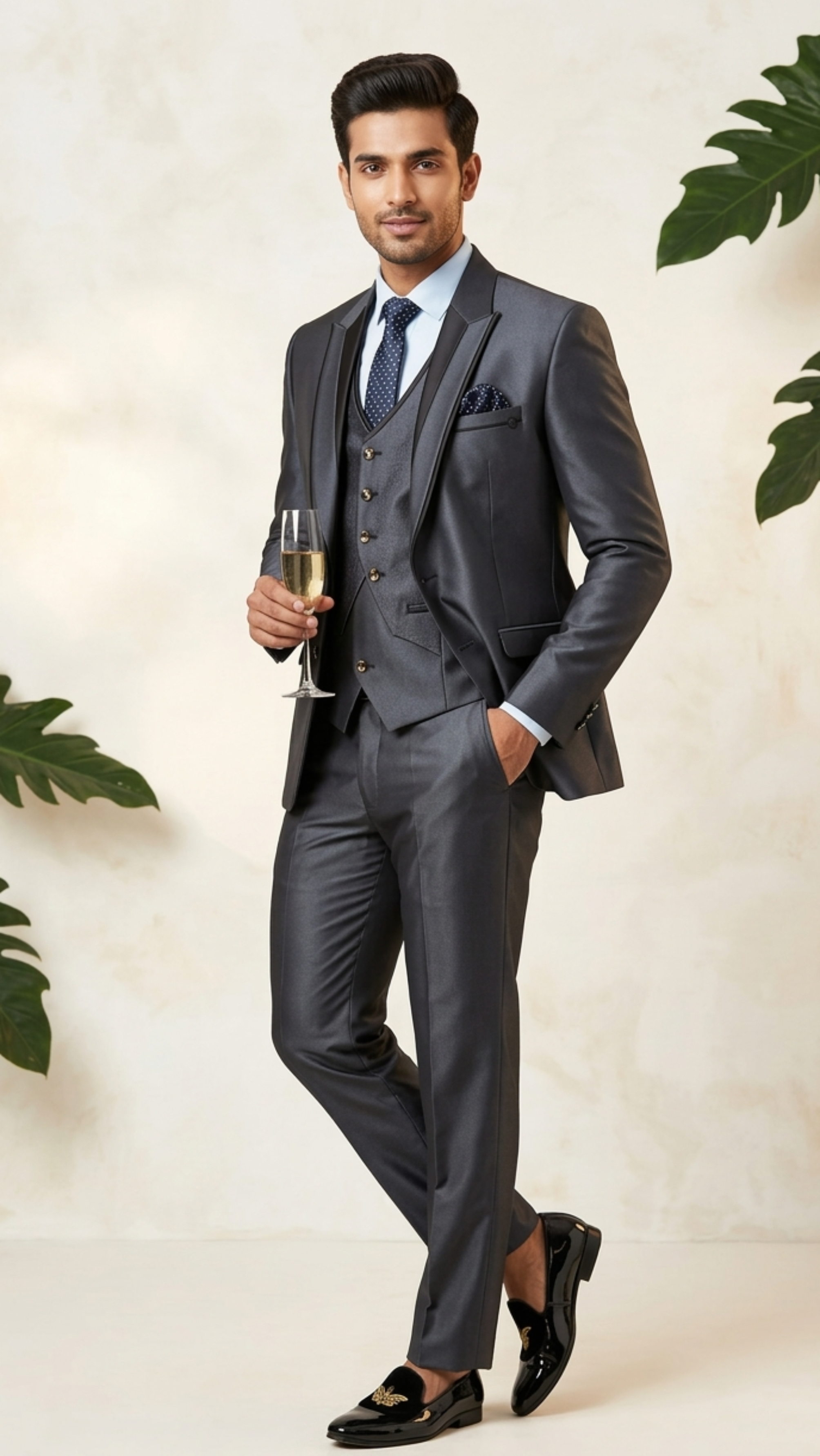 Charcoal Metallic Five-piece Peak Lapel Tuxedo