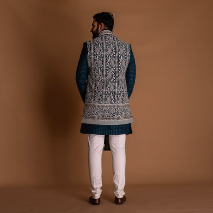 Navy and White Indo-western Kurta Set