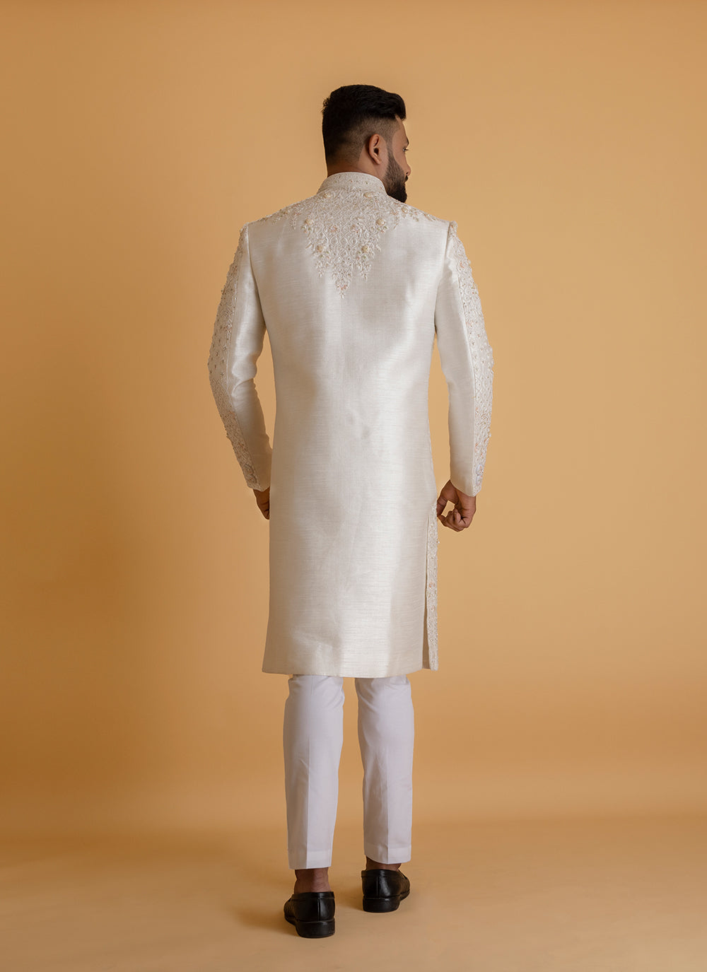 White Sherwani with Intricate Embroidery