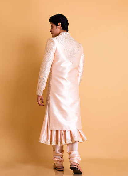 The Salmon-Pink Anarkali style Sherwani