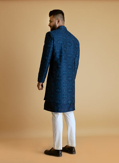 Ethnic Blue Men's Indo-Western Jacket Set