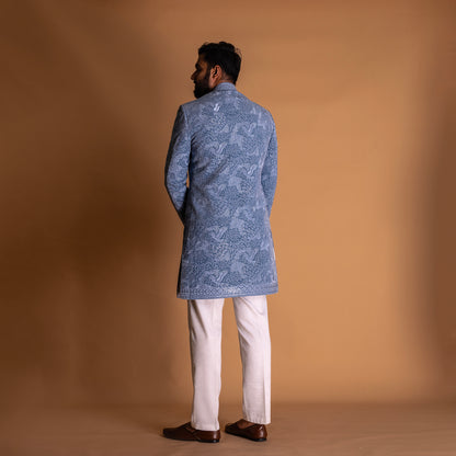 White and Blue Indo-western Kurta set