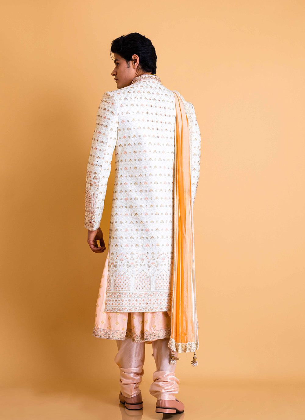 White and Peach Sherwani