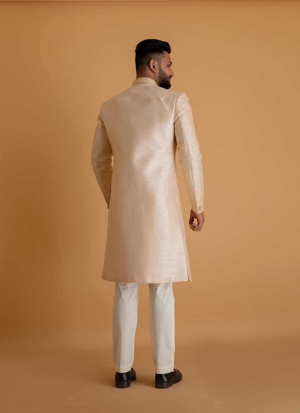 Cream Sherwani with Zari Work